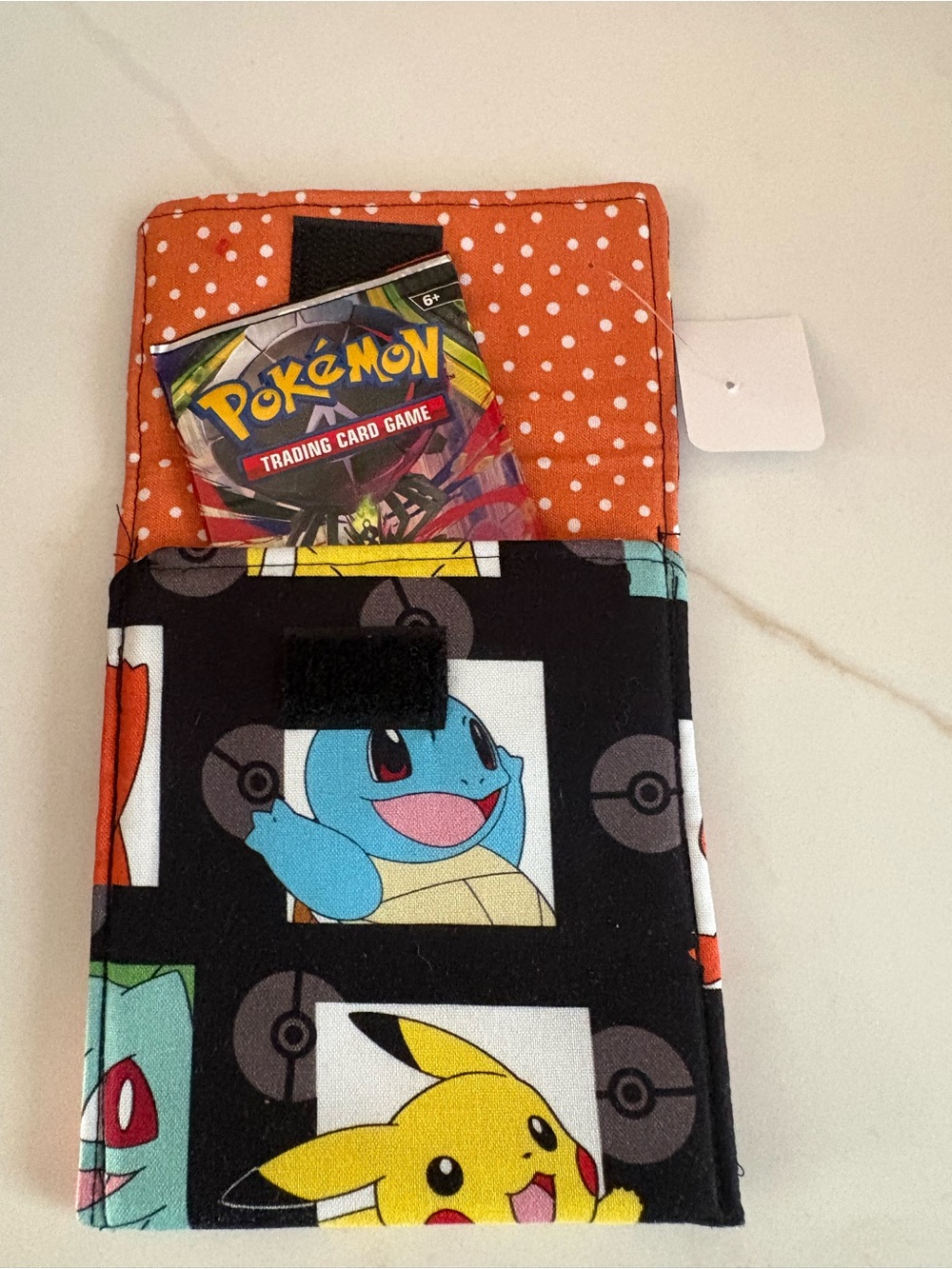 Hand Crafted Pokémon Card Sleeve Pouch - Black & Orange (cards included )